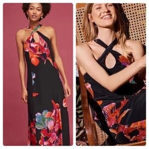 Anthropologie Maeve Cayman Silk Halter Maxi Dress Size XS